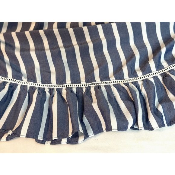 Fever Women Blue White Striped BoHo 3/4 Ruffle Sleeves Shirt Top Blouse Sz Large - Picture 9 of 15